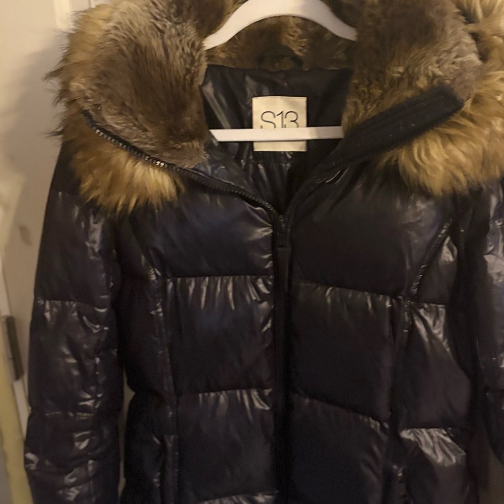 S13 Black Puffer Jacket with Fur Collar from SAKS FIFTH AVE
